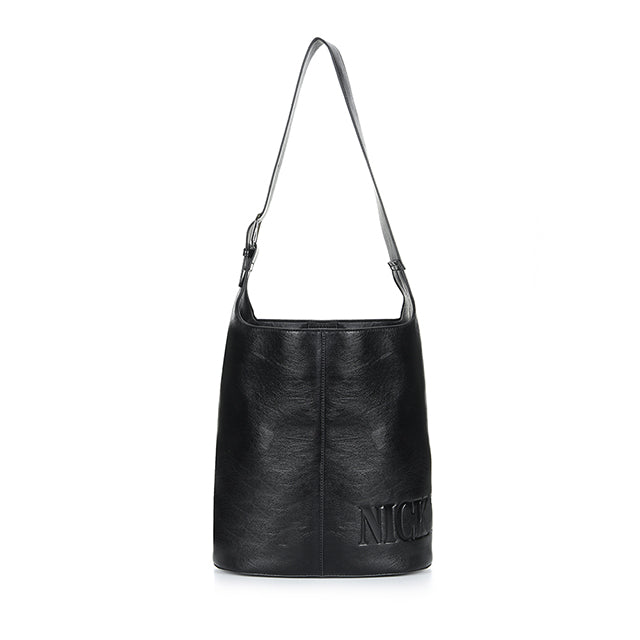 NICOLE LEATHER BUCKLE BUCKET BAG