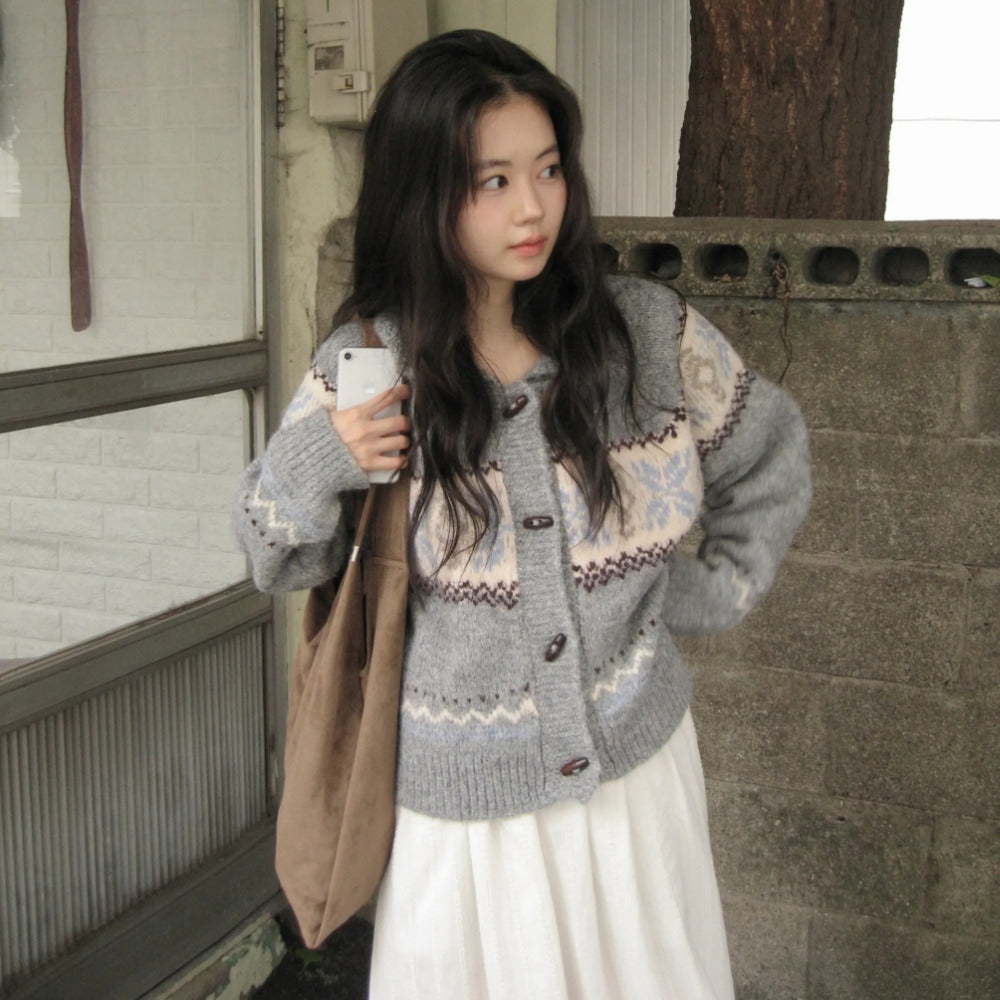 snowflake jacquard knit cardigan