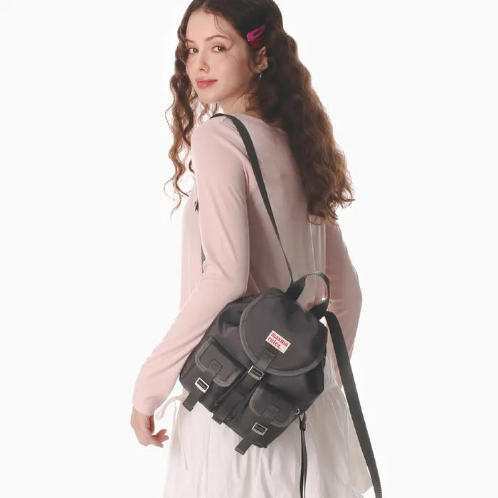 mini ver. Glossy belted flap backpack