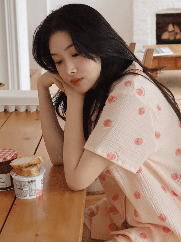 J'eu Peach Cotton Short Sleeve Pajama Set 棉質短袖睡衣