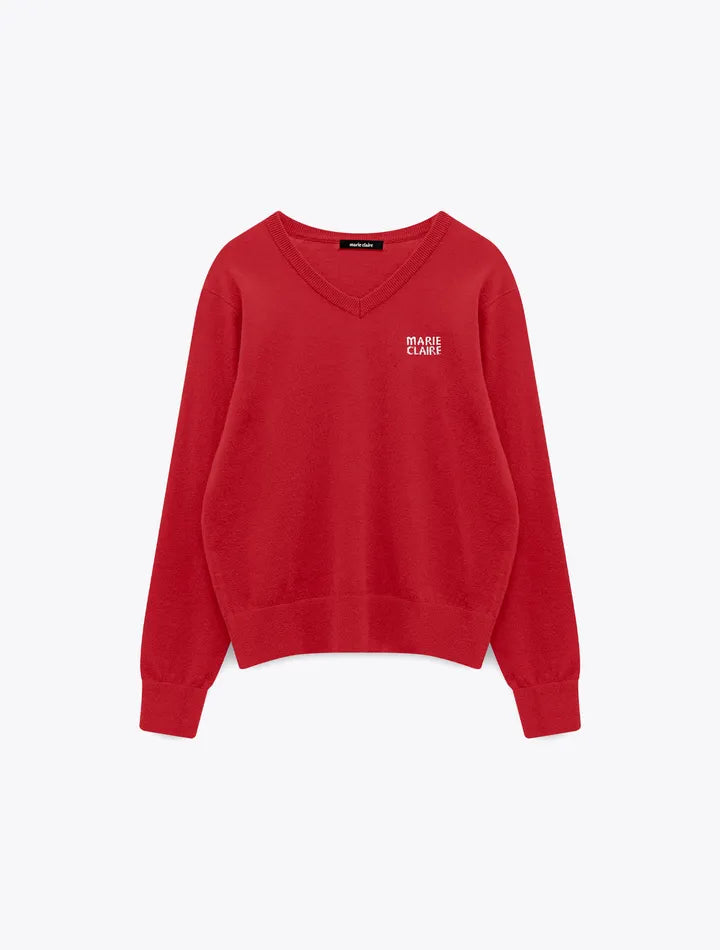 Marie Claire wool logo V-neck knit