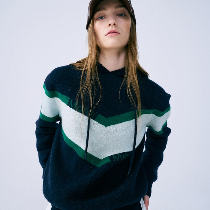 V LOGO JACQUARD HOODIE KNIT