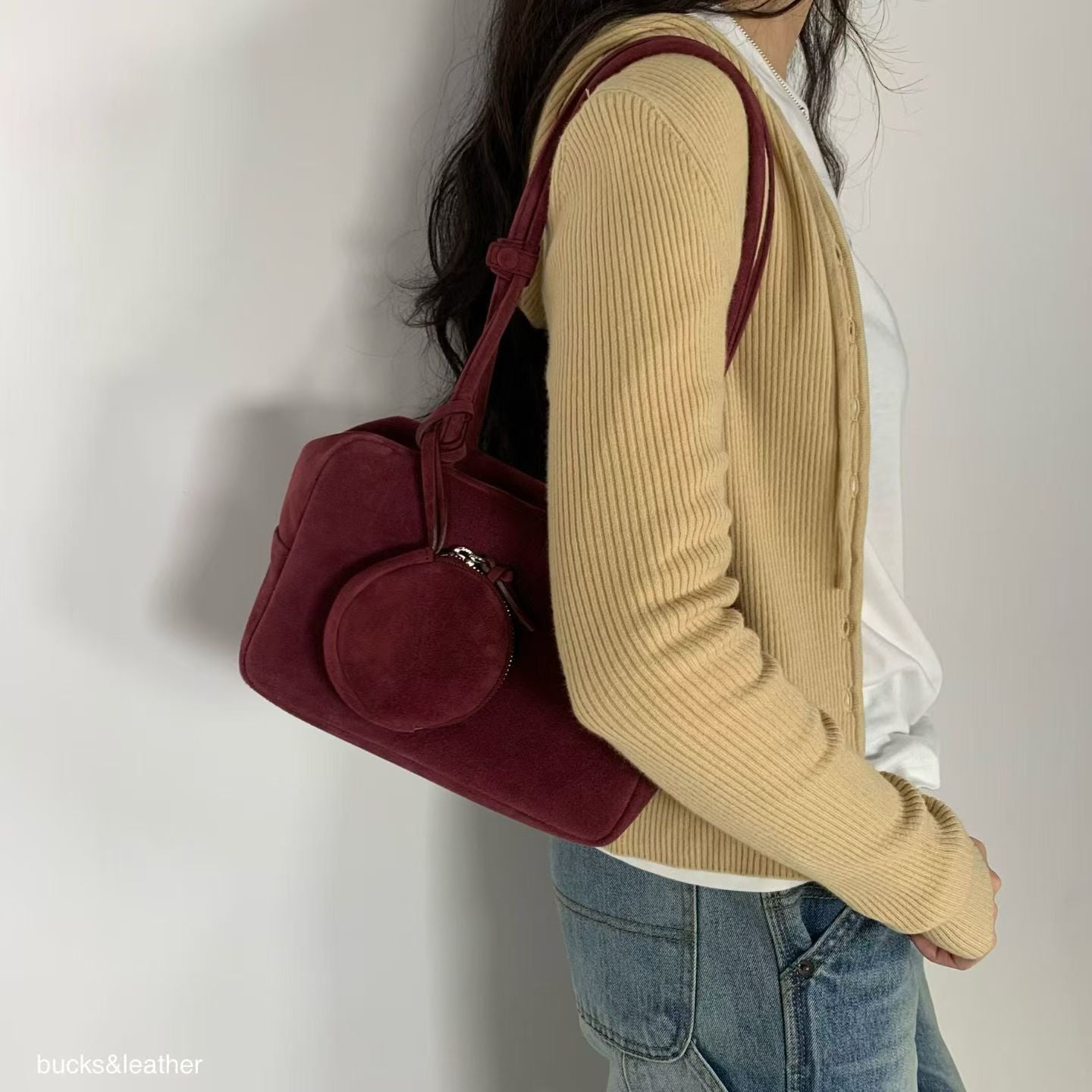 ♥︎bucks&leather♥︎25FW 真皮正方形簡約保齡球包