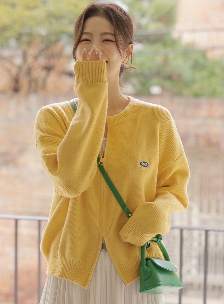 Cosegg Embroidery Two Way Knit Zip-up Cardigan