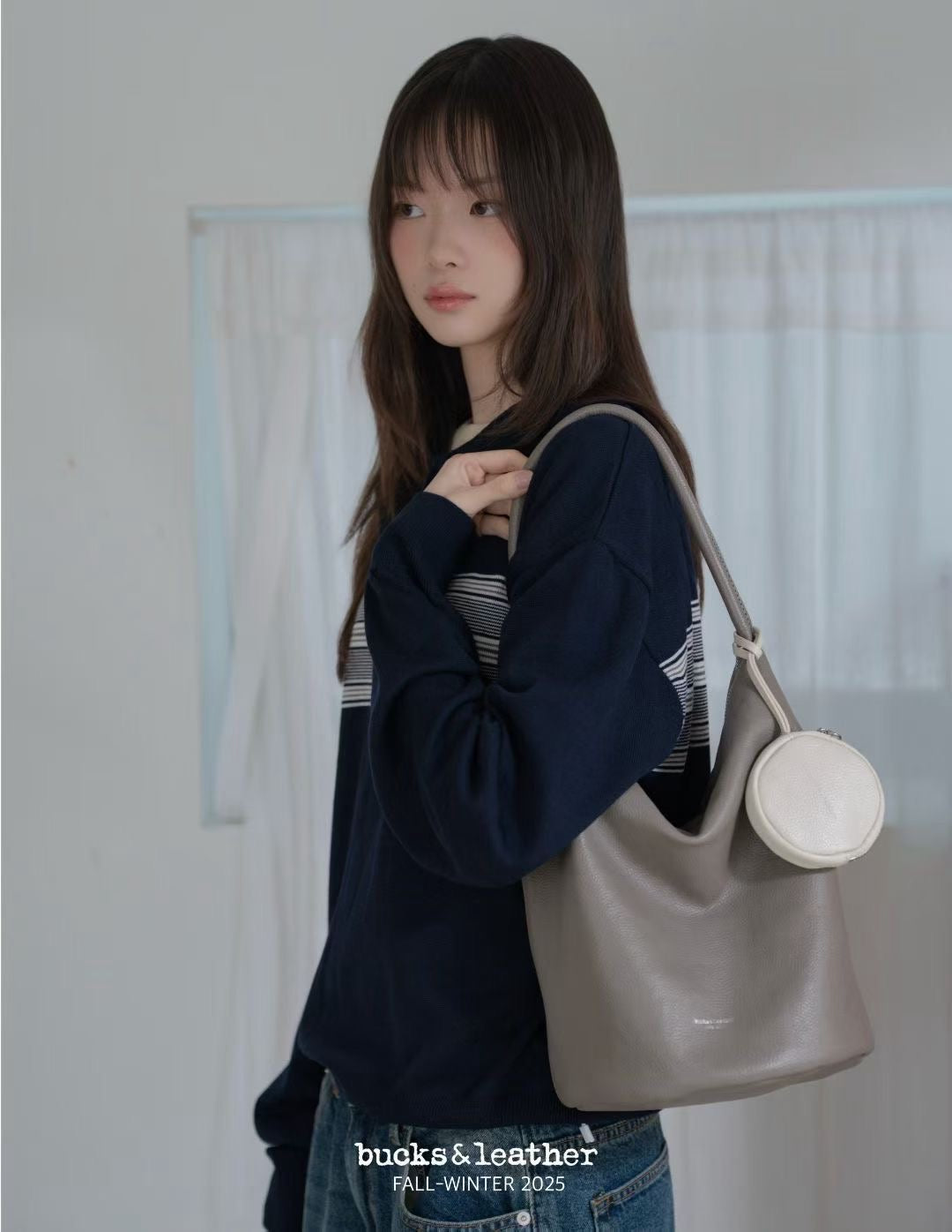 ♥︎bucks&leather♥︎25FW 真皮簡約水桶包(L Size) (贈送圓形散子包)