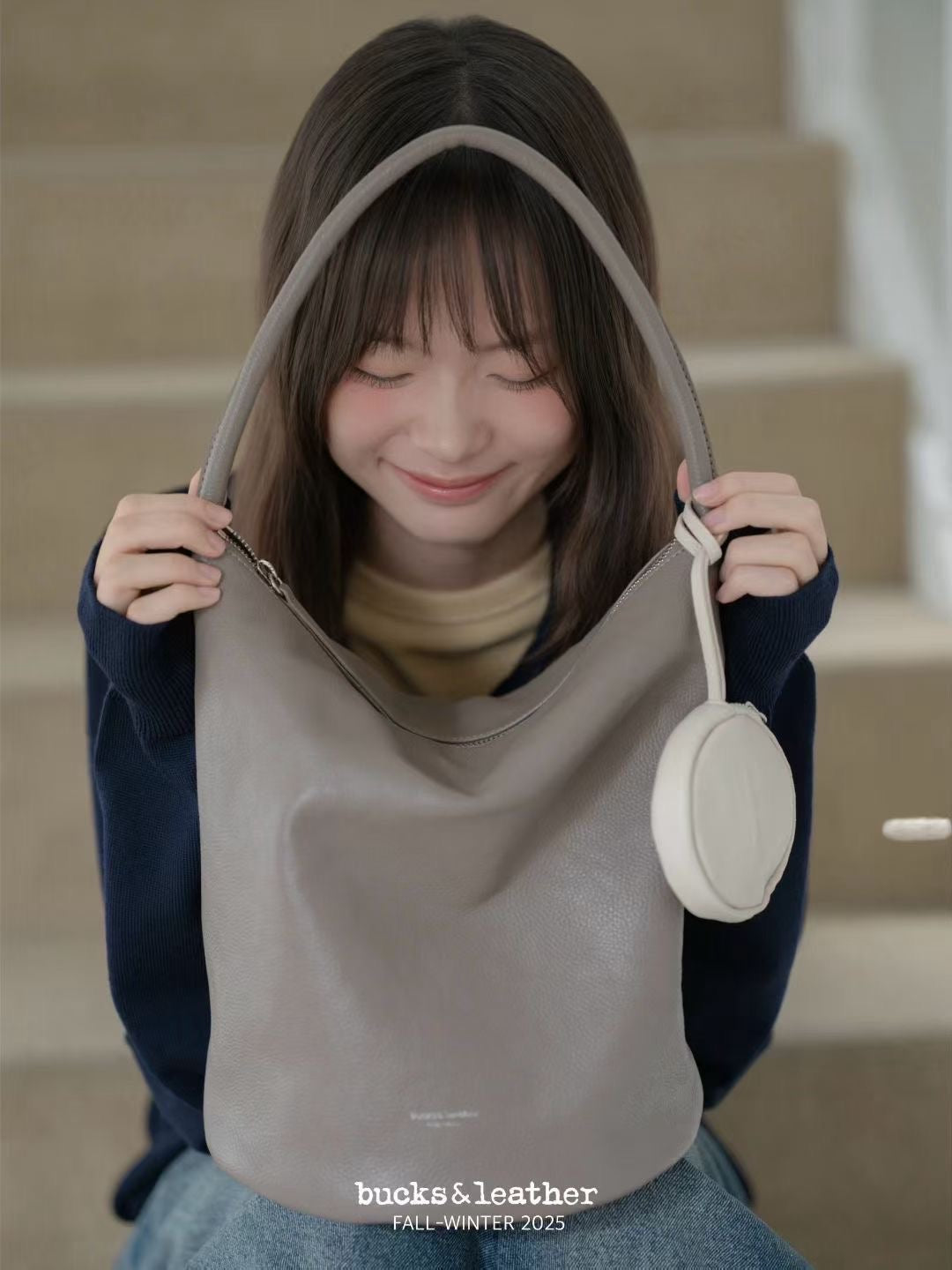 ♥︎bucks&leather♥︎25FW 真皮簡約水桶包(L Size) (贈送圓形散子包)