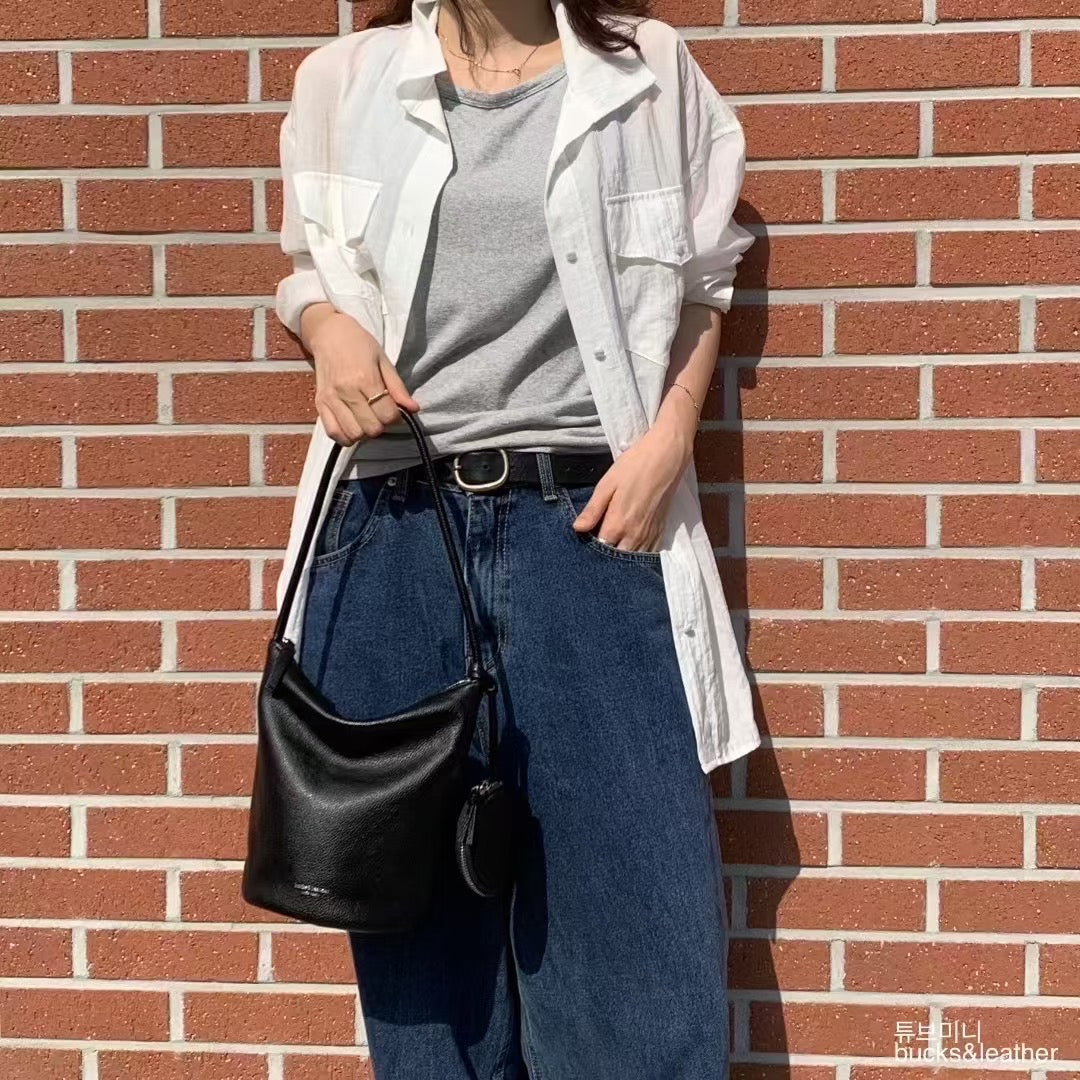 ♥︎bucks&leather♥︎25FW 真皮簡約水桶包(S Size) (贈送圓形散子包)