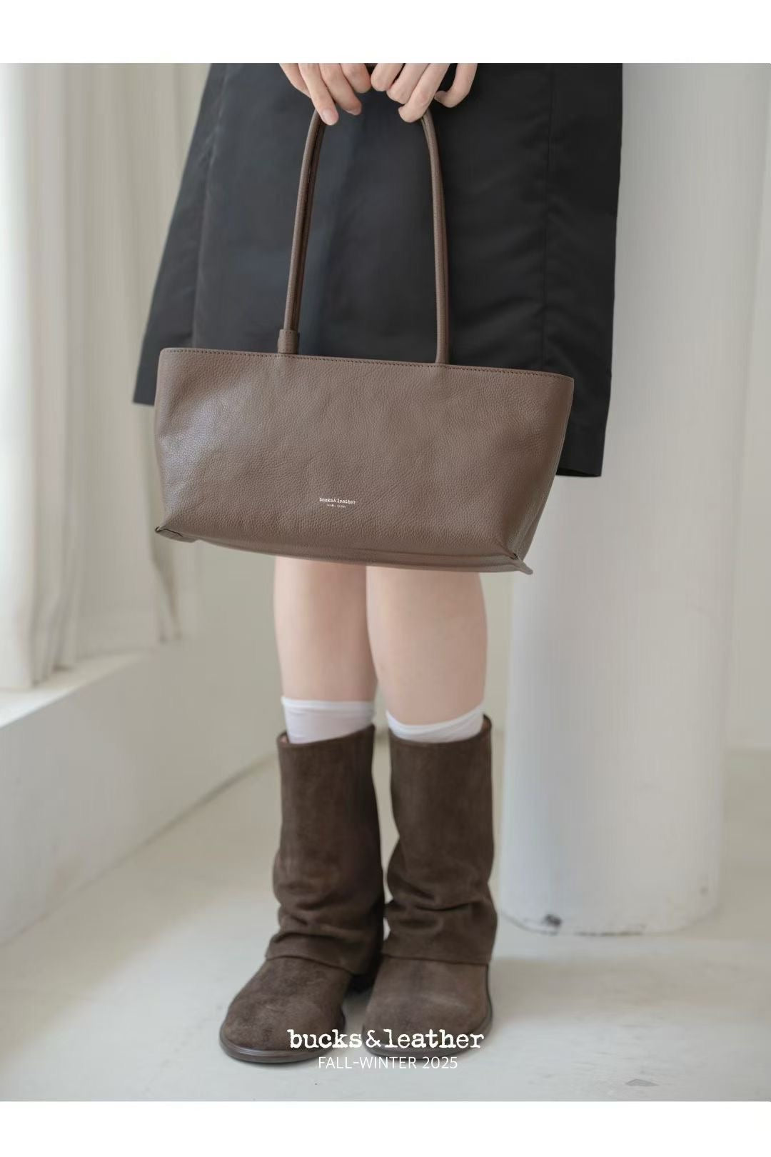 ♥︎bucks&leather♥︎25FW 真皮拉鍊腋下方形托特包