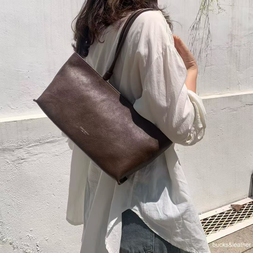 ♥︎bucks&leather♥︎25FW 真皮拉鍊腋下方形托特包