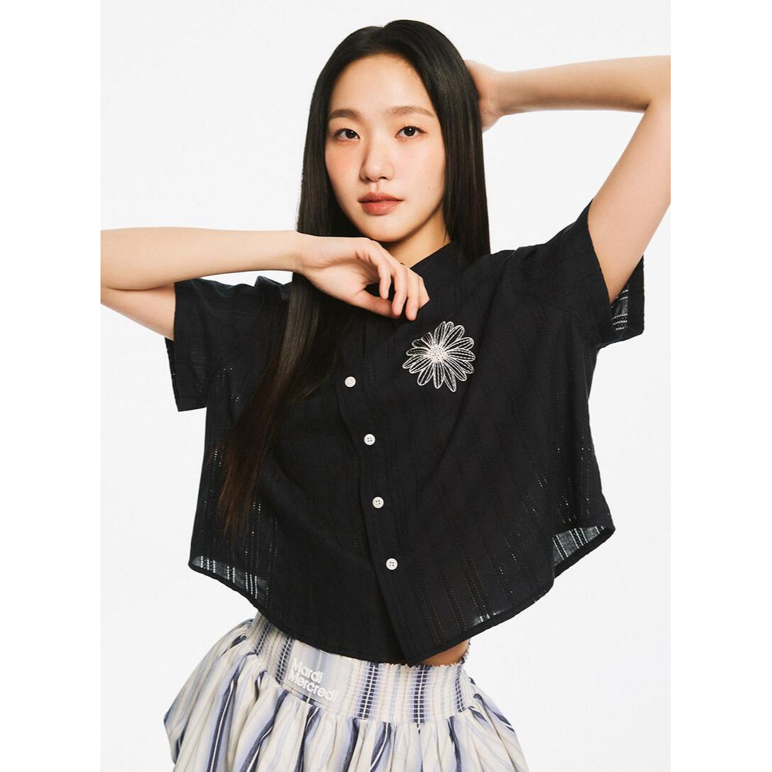 COTTON CROPPED SHIRT HALF SLEEVE