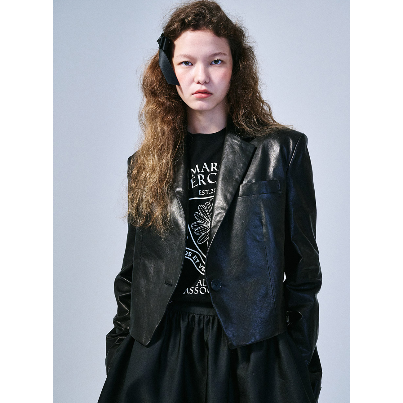 VEGETABLE LAMBSKIN CROPPED JACKET