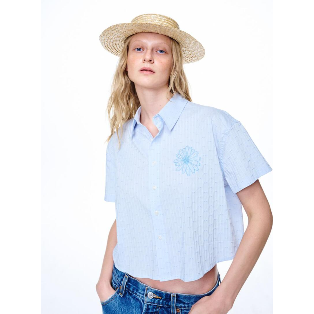 COTTON CROPPED SHIRT HALF SLEEVE
