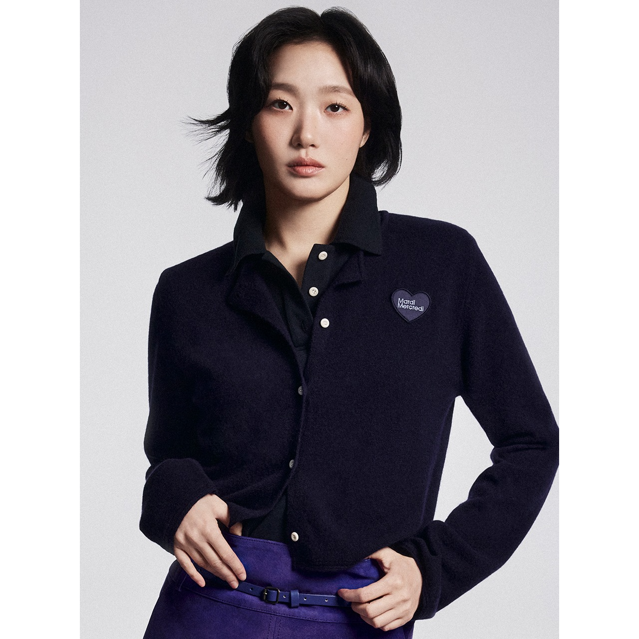 RACCOON BLENDED CROPPED CARDIGAN HEART LOGO