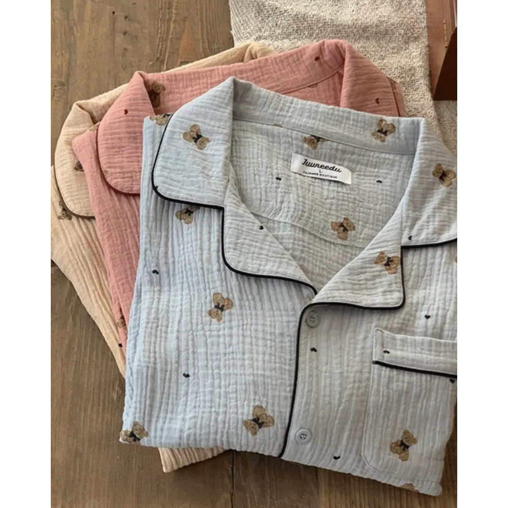 J'eu Mandy Bear Yoru Cotton Short Sleeve Pyjama Set