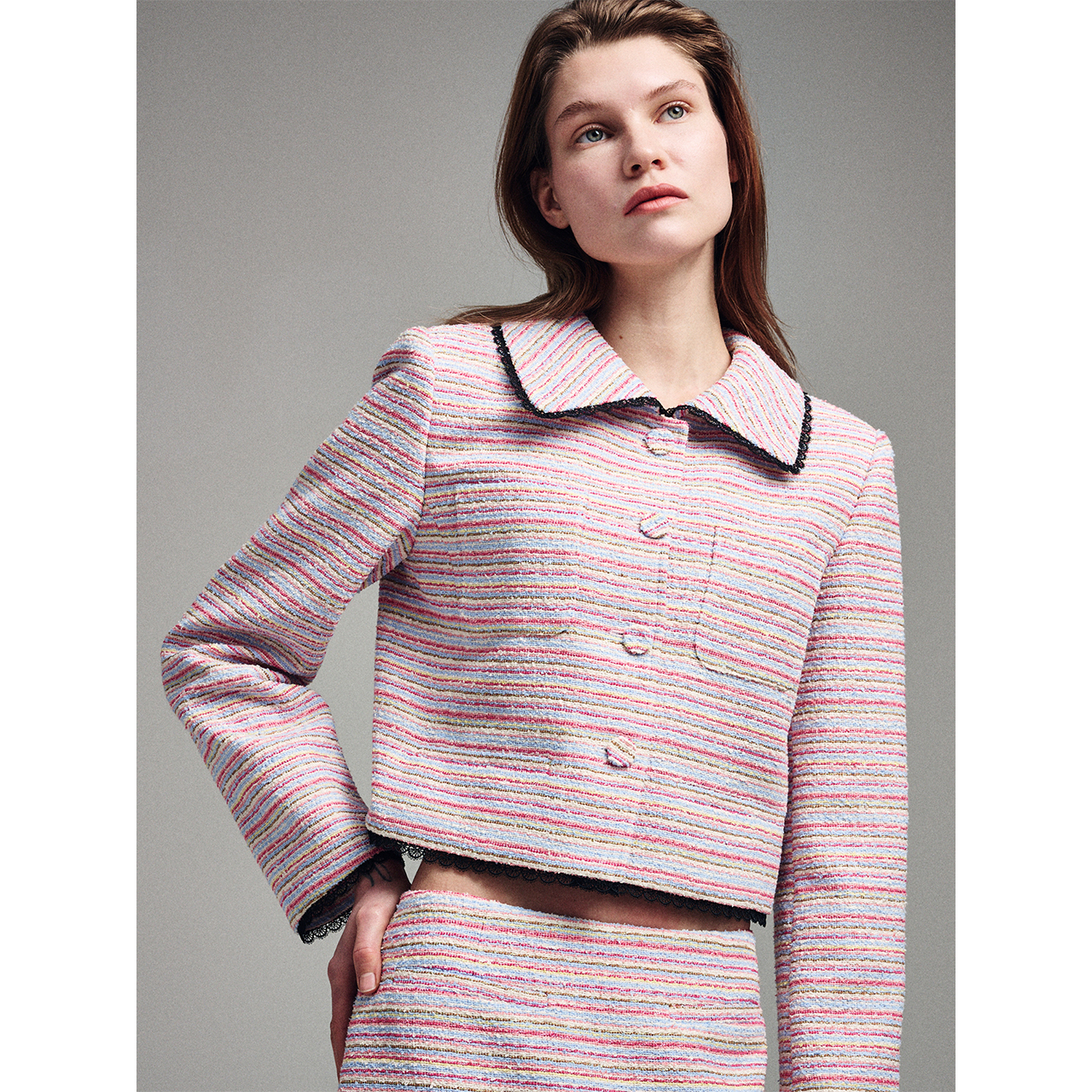 SPRING TWEED CROPPED JACKET MULTICOLOR LACE