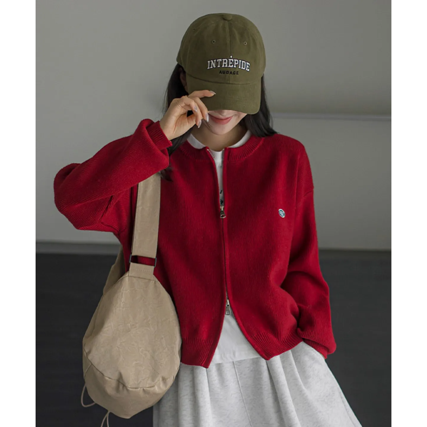 Cosegg Embroidery Two Way Knit Zip-up Cardigan