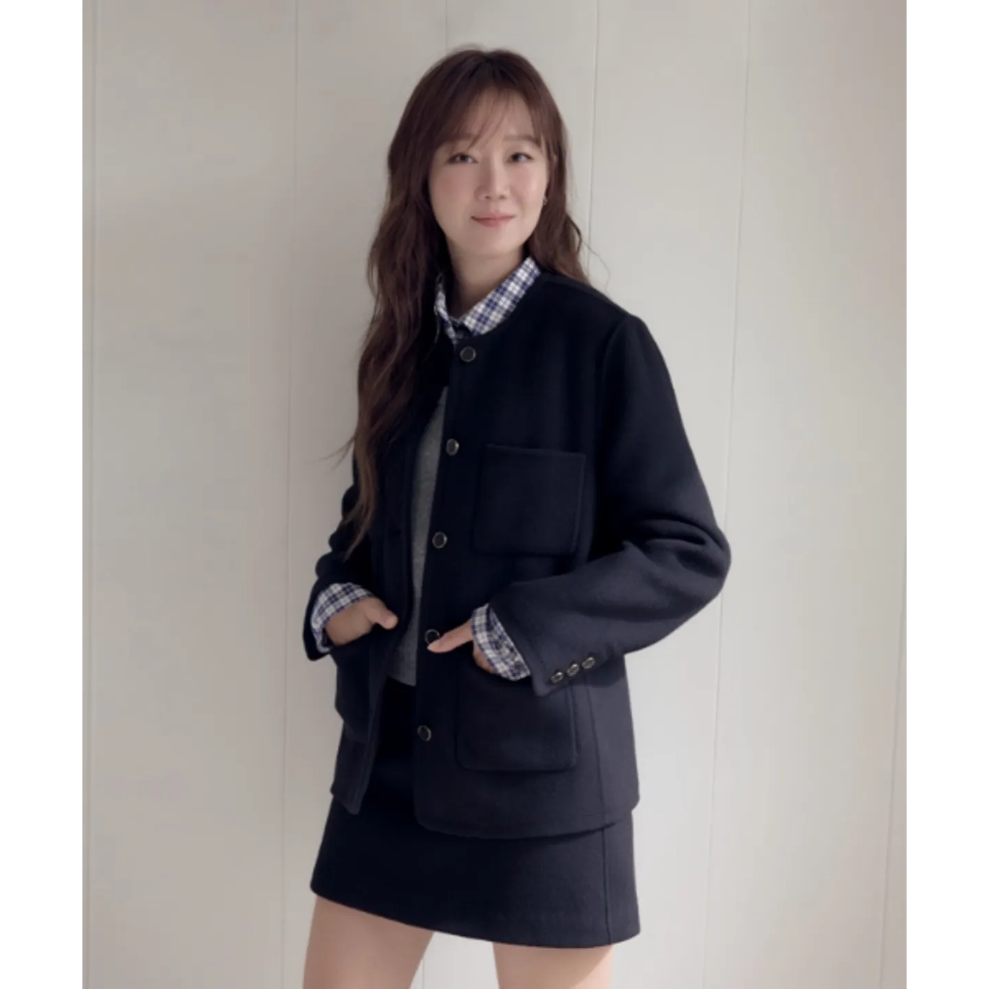 No Collar Wool Blended Jacket