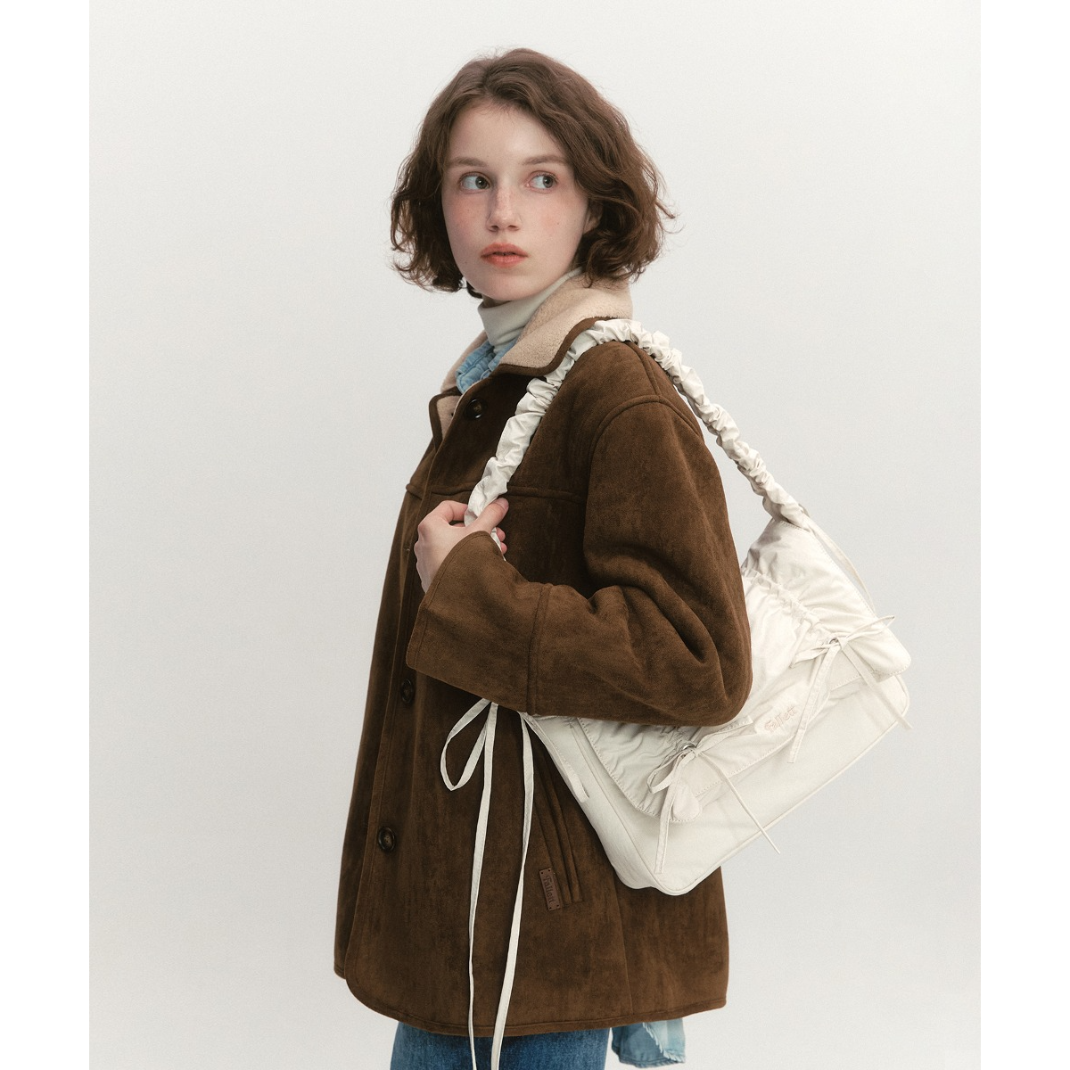 ●Fallett● Double Ribbon Shirring Bag Blue FA2403BG15BL FALLETT) DOUBLE RIBBON SHIRRING BAG (RED)