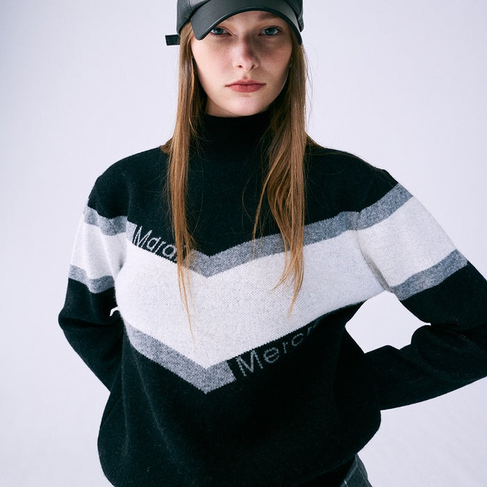 V LOGO JACQUARD HIGH NECK KNIT