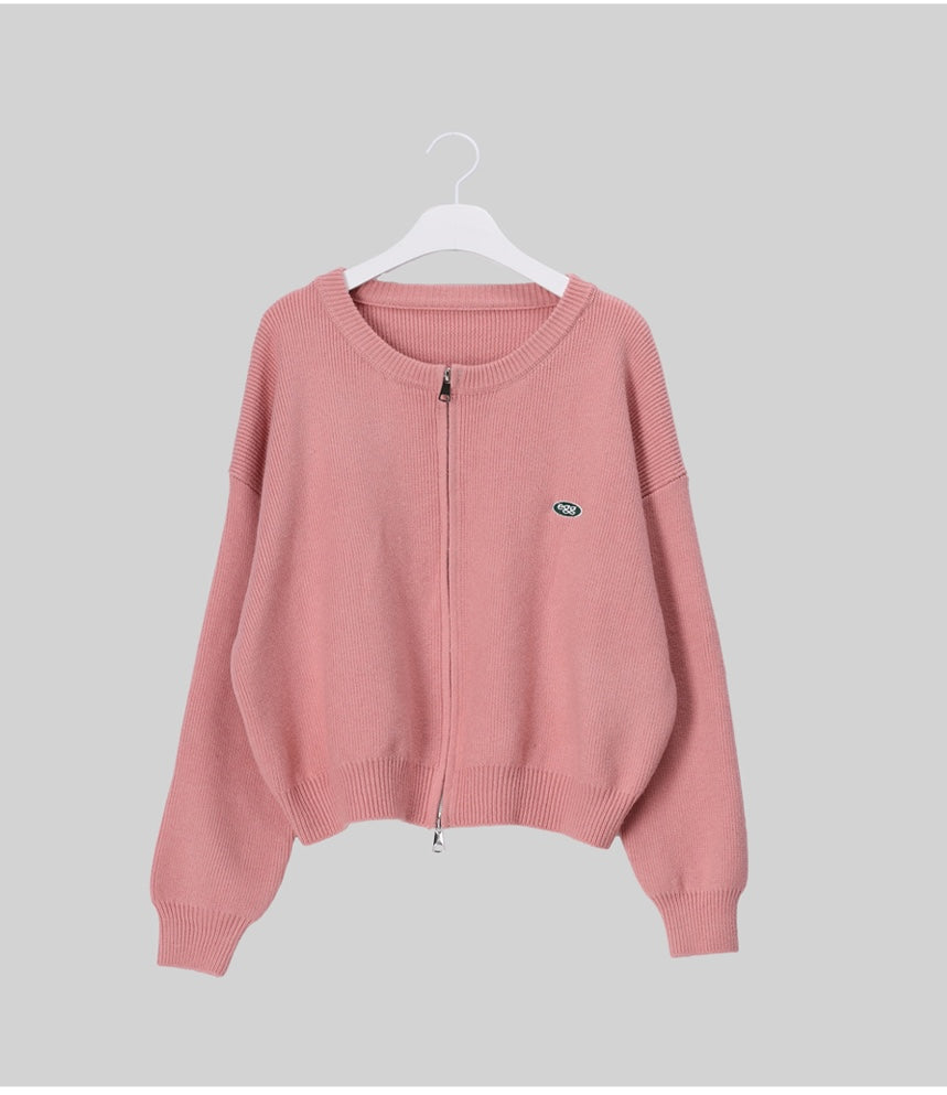 Cosegg Embroidery Two Way Knit Zip-up Cardigan
