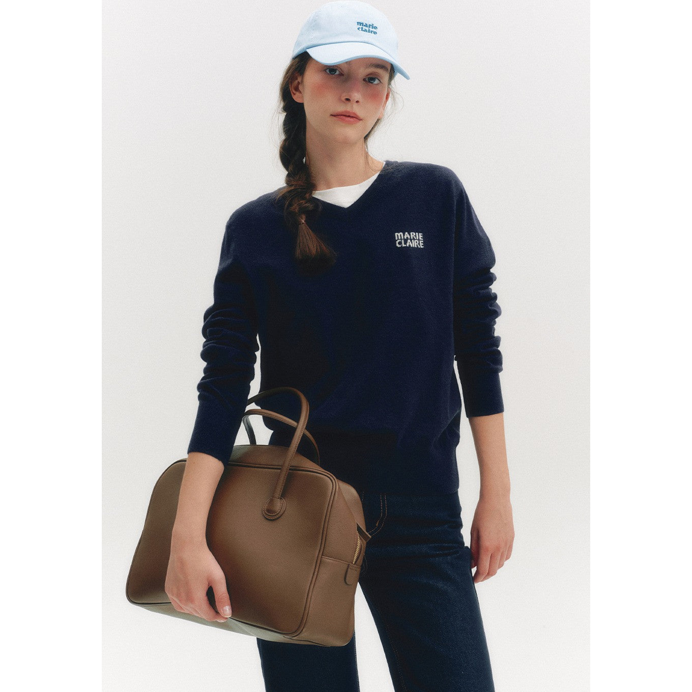 Marie Claire wool logo V-neck knit