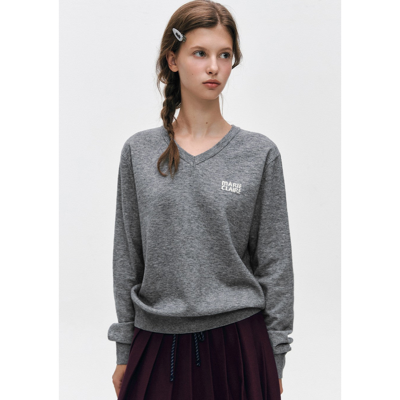 Marie Claire wool logo V-neck knit