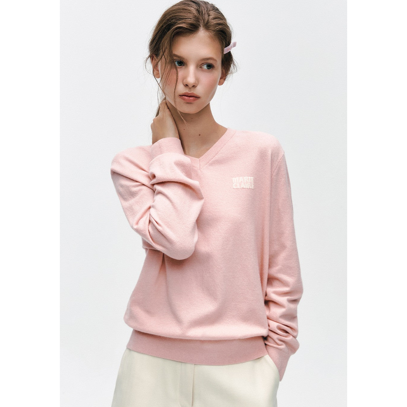 Marie Claire wool logo V-neck knit