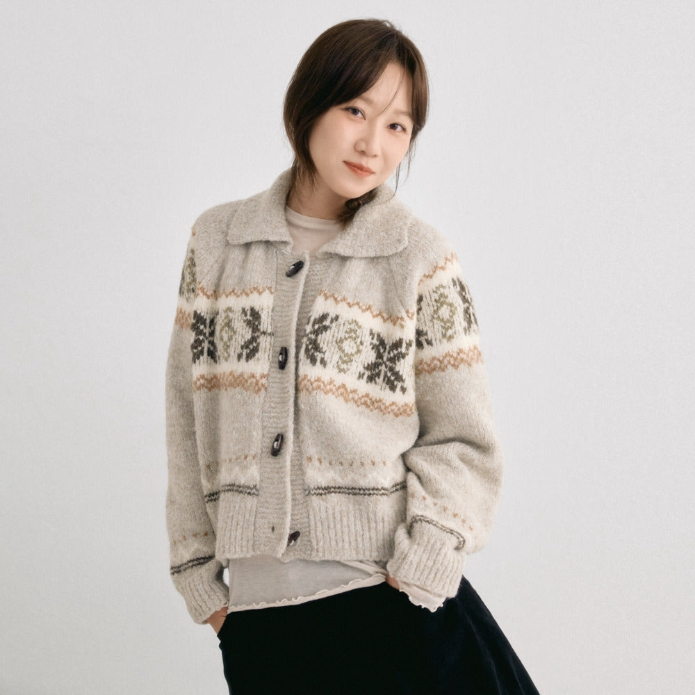 snowflake jacquard knit cardigan