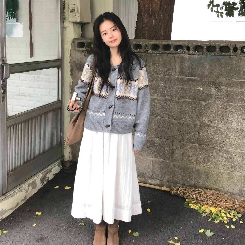 snowflake jacquard knit cardigan