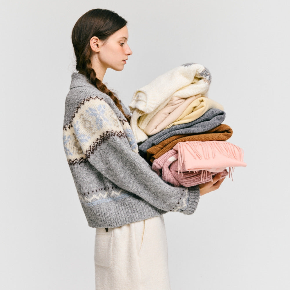 snowflake jacquard knit cardigan