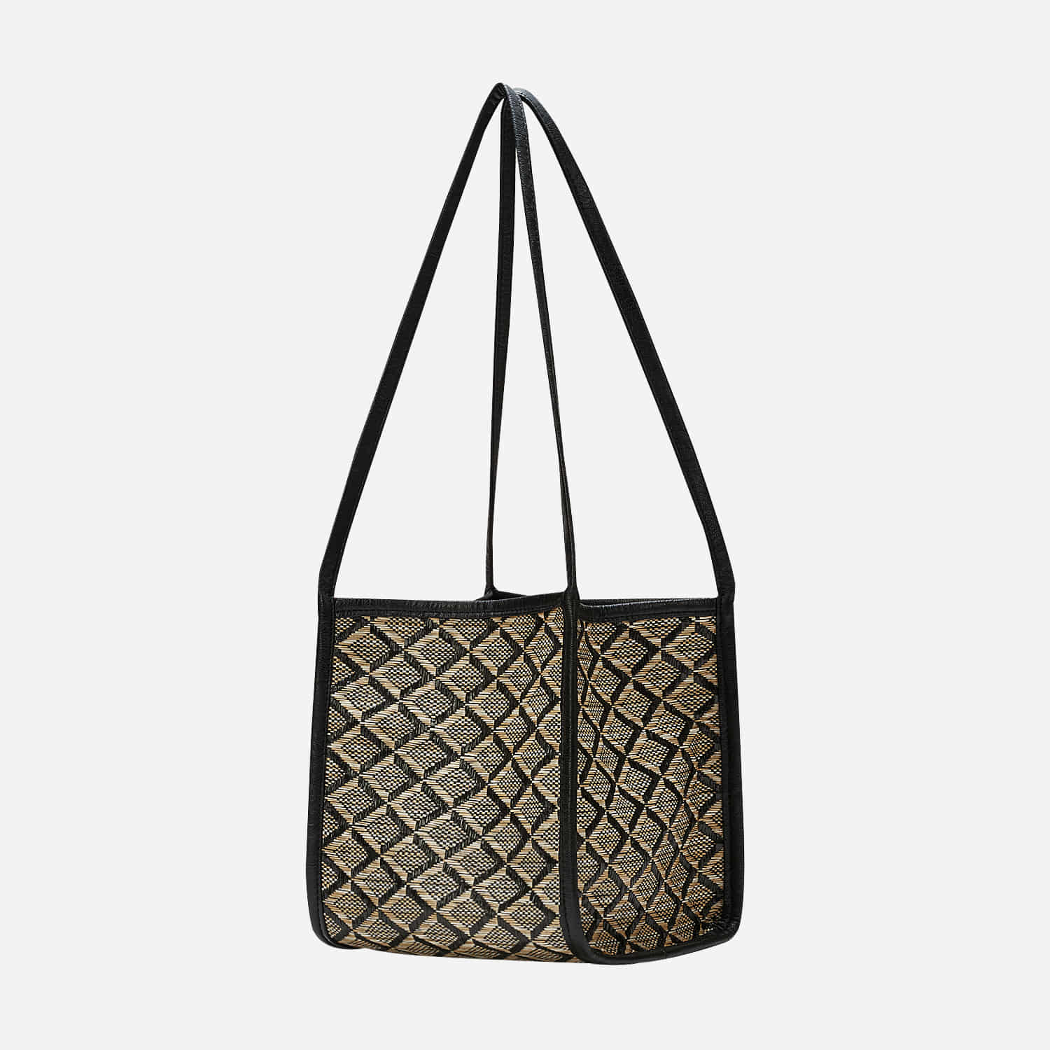 Rattan Shoulder Tote Black