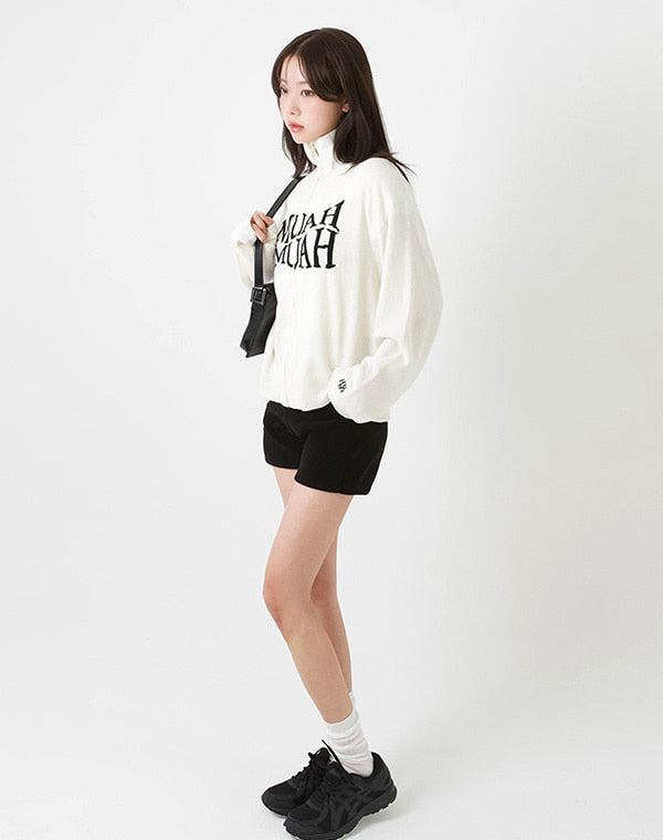 JACQUARD KNIT ZIPUP CARDIGAN