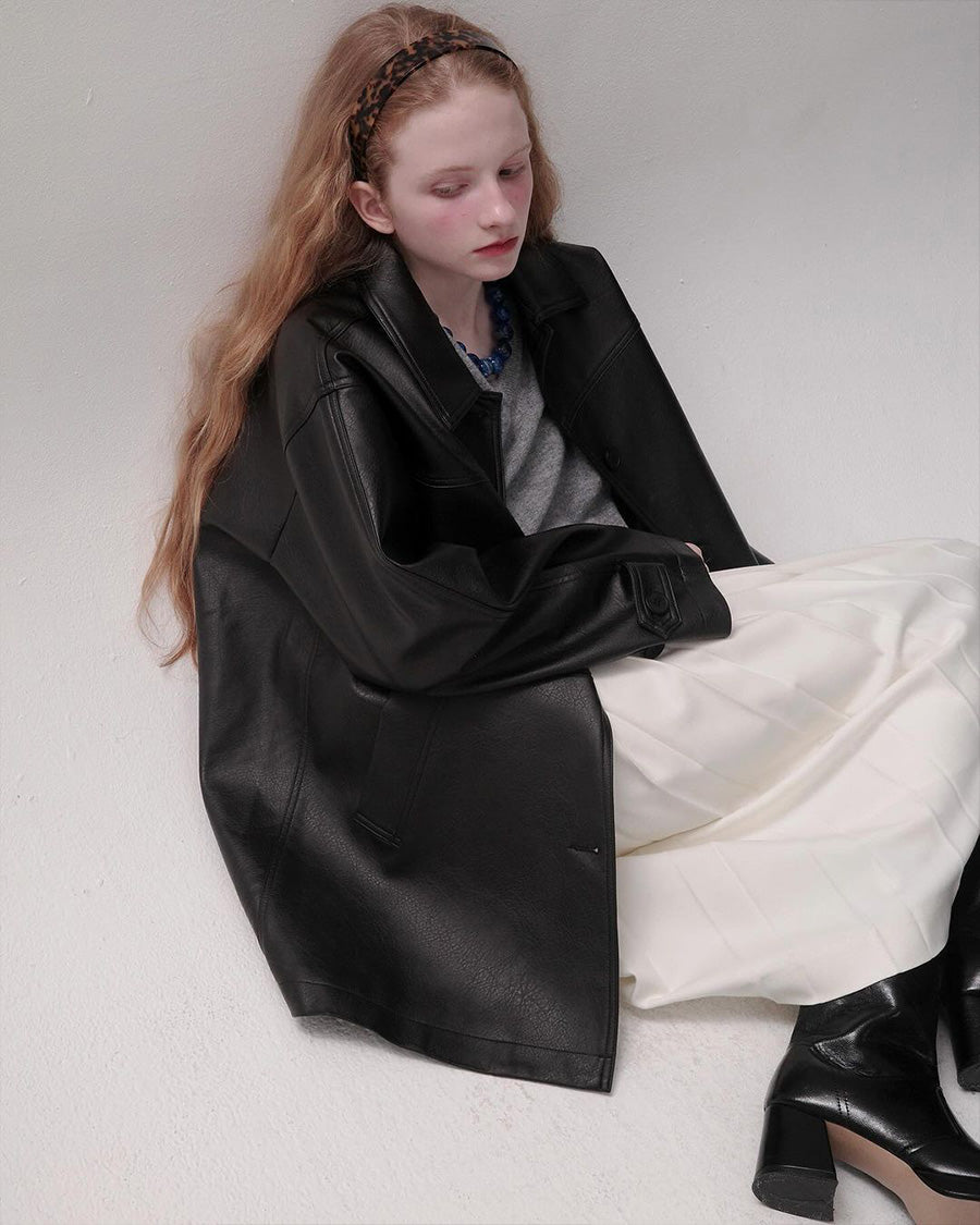 Button Leather Half Jacket