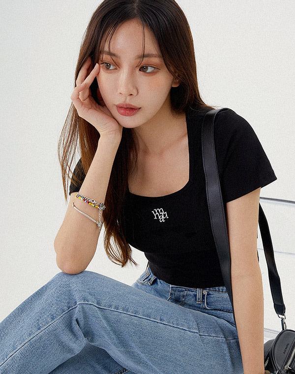 Square Neck Cropped Short Sleeve T-shirt
