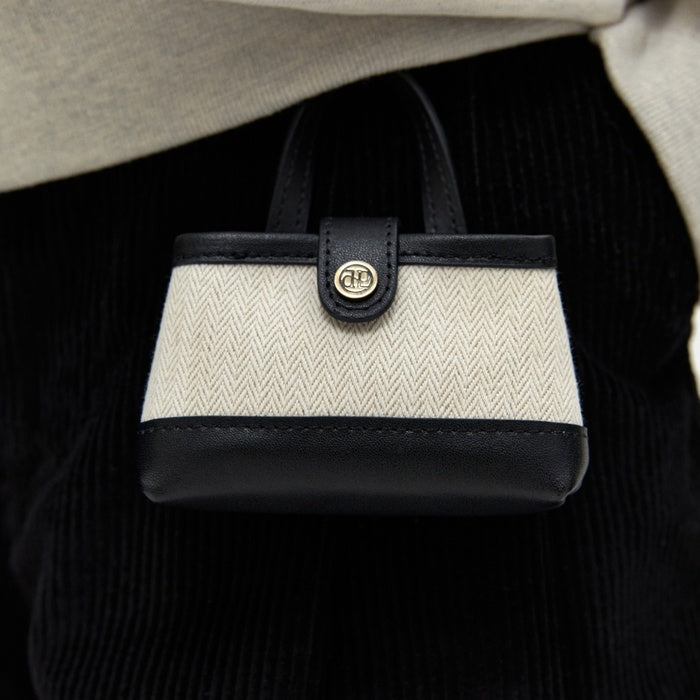 Micro Mini Town Bag Charm - Herringbone Ivory