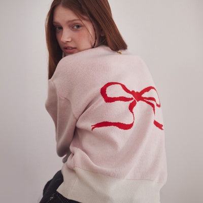 HEART RIBBON JACQUARD KNIT CARDIGAN