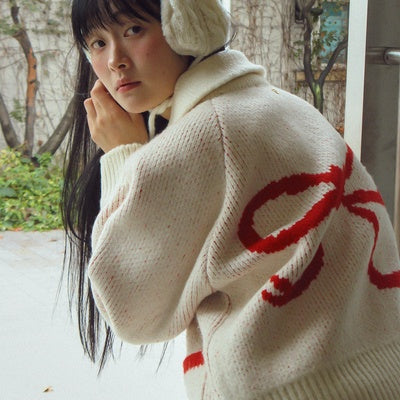 BACK HEART RIBBON COWICHAN KNIT ZIP UP
