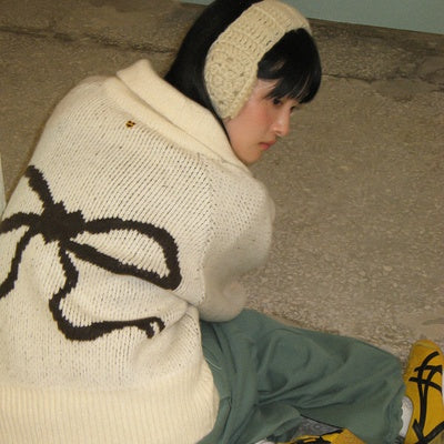 BACK HEART RIBBON COWICHAN KNIT ZIP UP