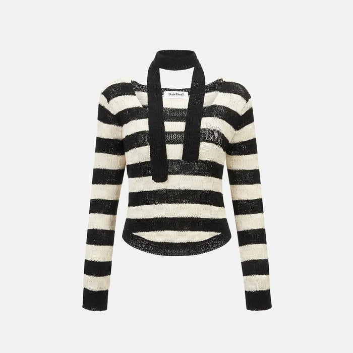 Betty Boop Muffler Stripe U-Neck Knit_Black