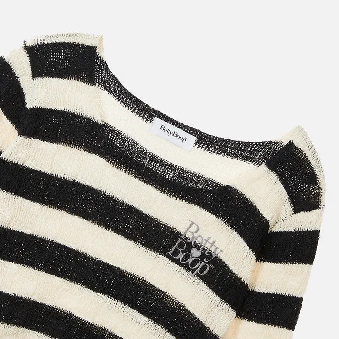 Betty Boop Muffler Stripe U-Neck Knit_Black