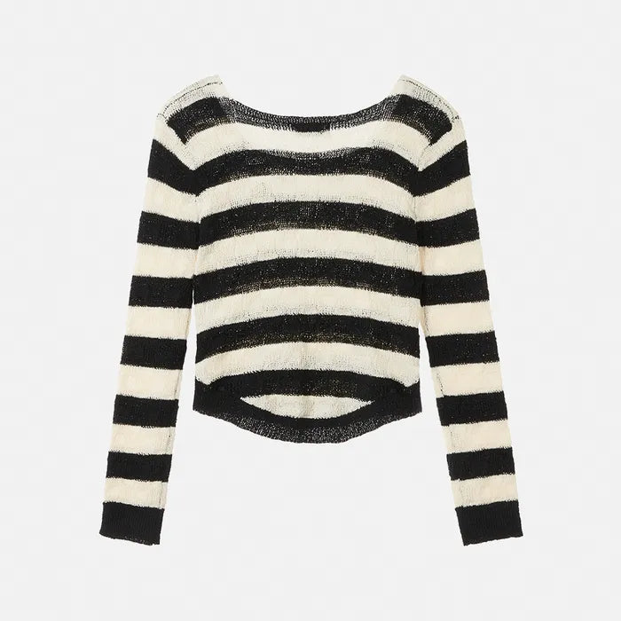 Betty Boop Muffler Stripe U-Neck Knit_Black