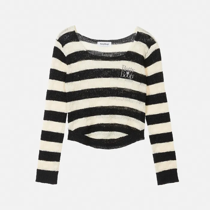 Betty Boop Muffler Stripe U-Neck Knit_Black