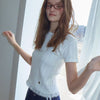 LACE FRILL SLIM CROP PLEATS T SHIRT
