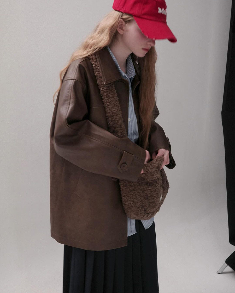 Button Leather Half Jacket