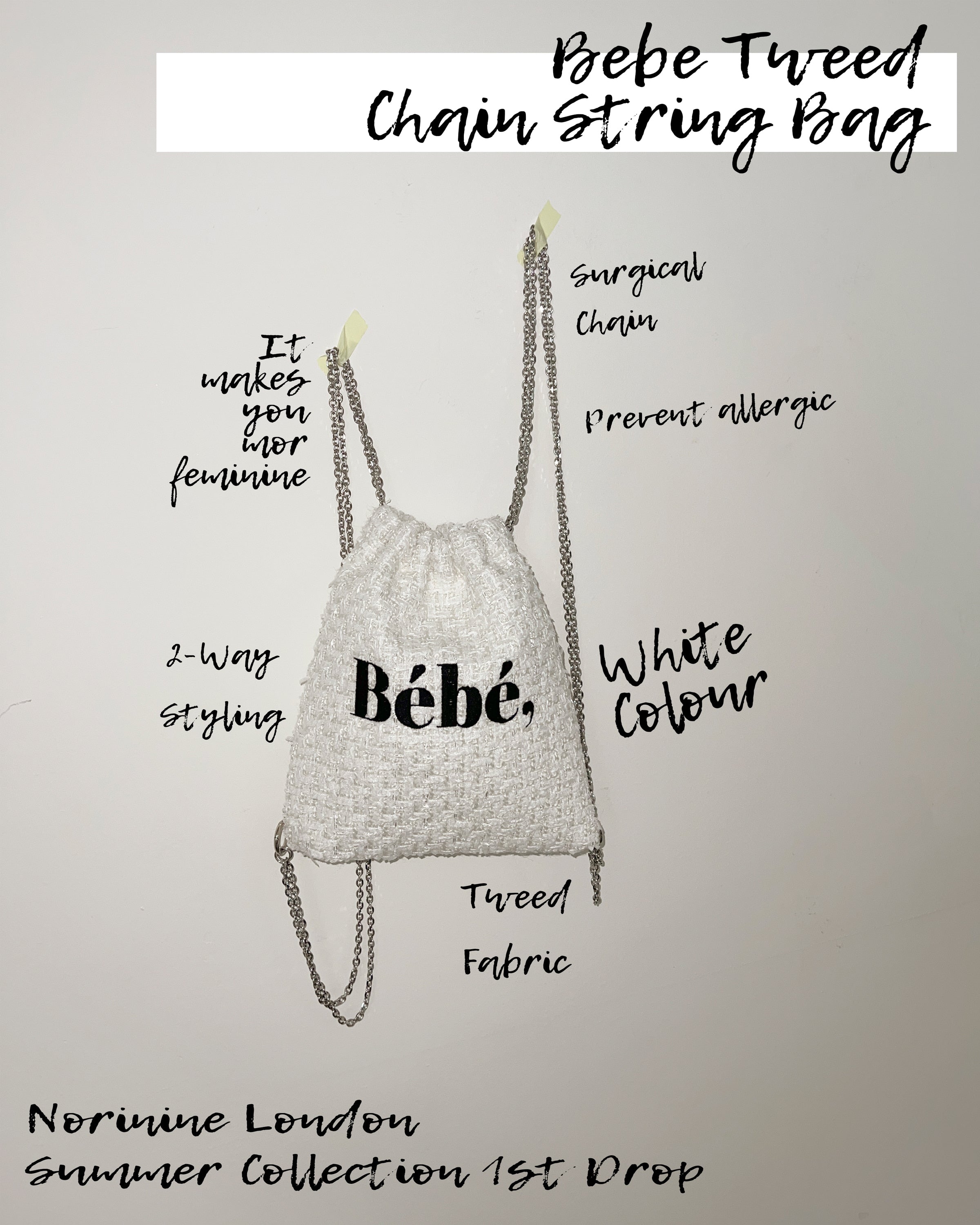 Bébé Tweed Chain String Bag - White