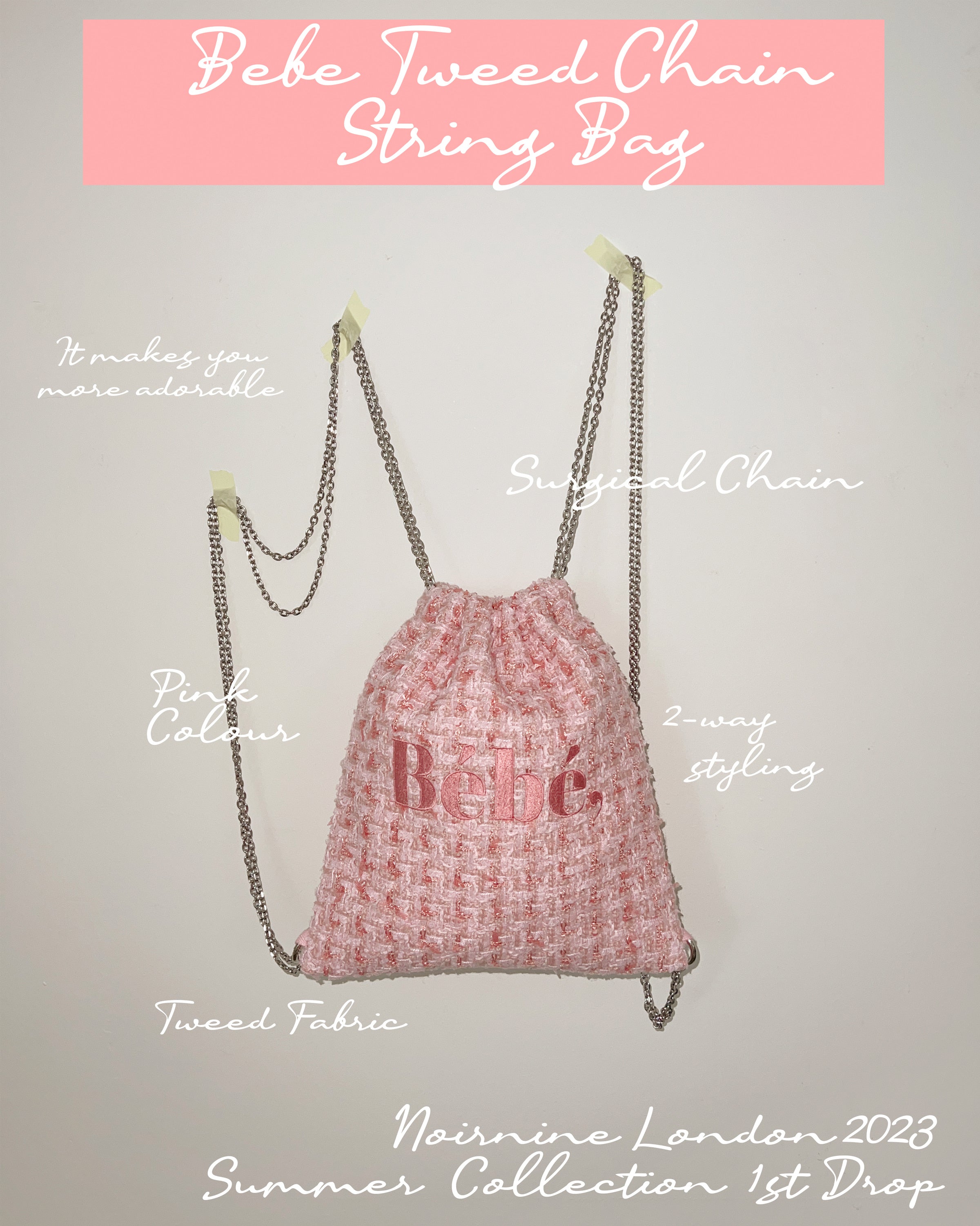 Bébé Tweed Chain String Bag - Pink