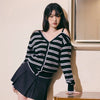 ONE OFF SHOULDER STRIPE WOOL BLENDED CARDIGAN
