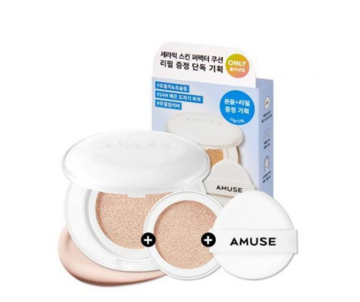 [My Melody & Kuromi Limited Edition] Amuse Ceramic Skin Perfector Cushion Limited Plan (+ My Melody Refill & Character Seal & Sticker)