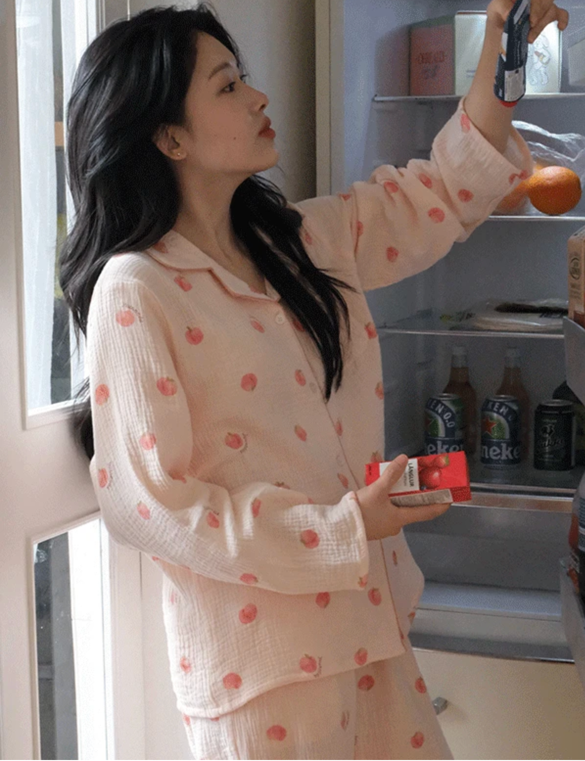 J'eu Peach Cotton Long Sleeve Pajama Set 棉質長袖睡衣