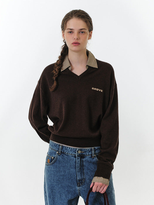 EVIE CHECK COLLAR KNIT